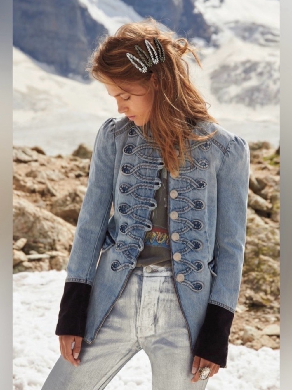NWOT Free People Denim Military Jacket